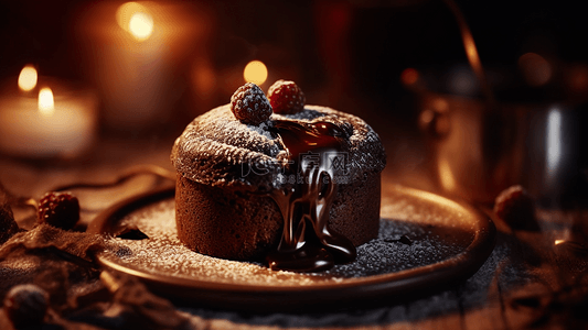 甜点熔岩巧克力蛋糕酱汁流淌背景