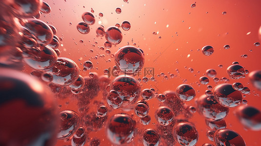 深海泡泡背景图片_红色背景下水下气泡的 3D 渲染