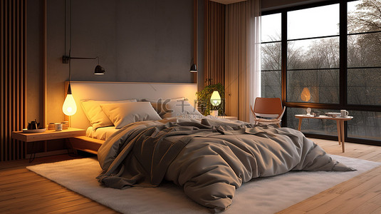 温馨地毯背景图片_温馨宜人的卧室内饰 3D 模型