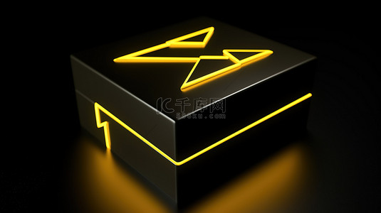 左上角福袋背景图片_黄色箭头象征方向，带有 3d 轮廓框和 3d 渲染的左上箭头