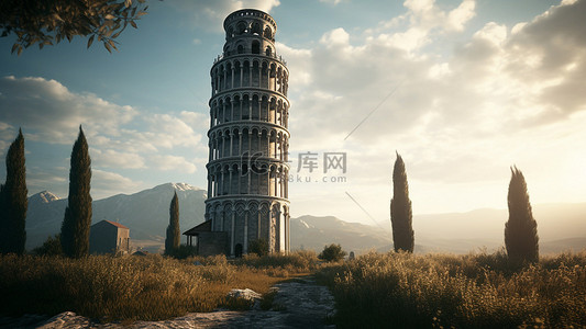 意大利地标背景图片_比萨斜塔地标风景背景