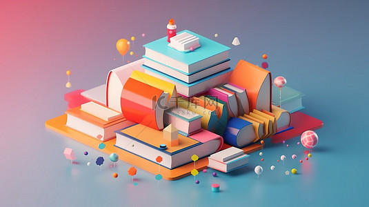 现代平面设计等距风格背景模糊的教育3D书籍的本质促进重返校园