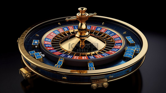 游游戏背景图片_带有蓝色球和金色游戏车的黑色赌场轮盘，3D 渲染包括剪切路径