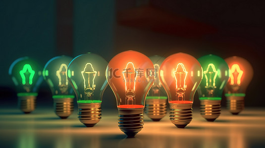 独特的灯泡在描绘创意商业理念和创新的群体中闪耀 3D 渲染插图