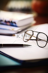 桌子背景图片_桌子上的眼镜和笔记本