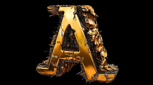 金色宝藏推出了黑色字母 a 的 3D 插图，带有显露的损坏，非常适合打字字母和字母主题设计