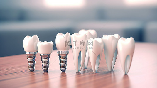 牙科牙医背景图片_讲台上无可挑剔的牙种植体的 3D 渲染