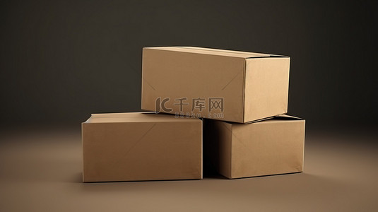盒子背景图片_3D 渲染中三个堆叠的盒子顶部有一个打开的纸板箱