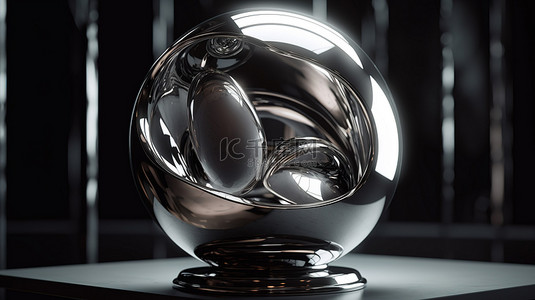 新闻摘要背景图片_球形抽象艺术雕塑 3D 渲染，采用哑光玻璃和光滑金属材料制成的光滑弯曲形式