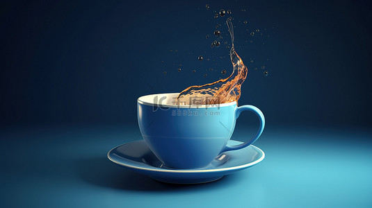喝咖啡背景图片_蓝色背景与 3d 插图咖啡杯