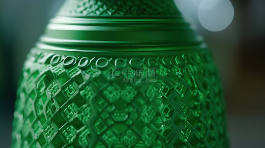 3D 打印的绿色瓶子从打印机内部的特写视图