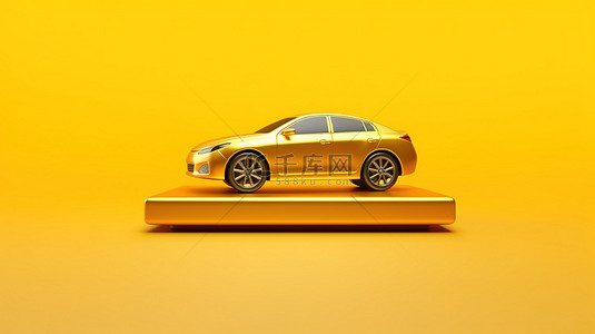 汽车图标 3d 的侧视图以黄金呈现社交媒体符号