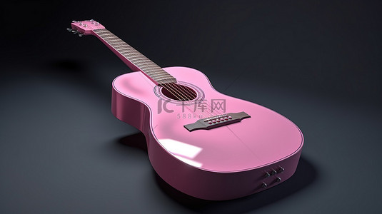 音乐会传单背景图片_3d 渲染中孤立的粉红色原声吉他背景