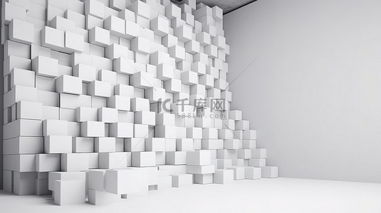 白色空间背景与 3d 渲染的灰色砖砌墙
