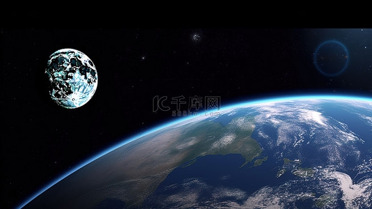 NASA 从远处提供了外太空行星地球和月球的 3D 渲染