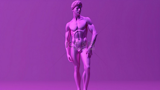 侧身的紫罗兰色男性雕像摆出精致的 3D 渲染