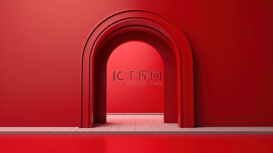 产品主图模版背景图片_简约的产品展示展示拱门和红墙的 3D 渲染