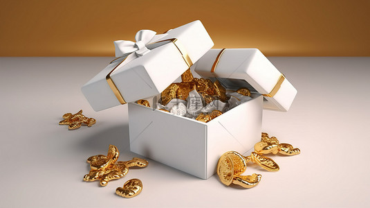 金钱和白色惊喜盒 3D 渲染的欢乐中国新年礼物