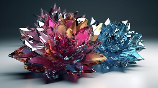 3D 渲染中的水晶花卉插图，用于优雅的美容手册