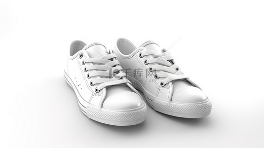 通过 3D 渲染创建的干净白色表面上显示没有徽标的新鲜白色运动鞋