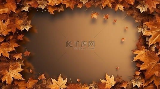 秋天树叶框架 3d 渲染秋天树叶的插图