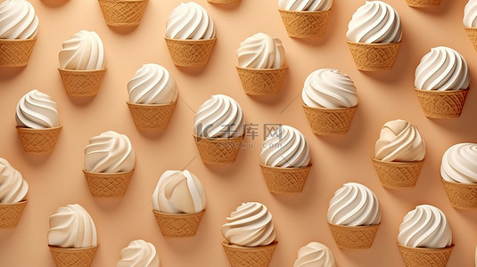 华夫格风格背景图片_迷人的 3D 渲染时尚夏季背景纹理无缝冰淇淋图案浅棕色