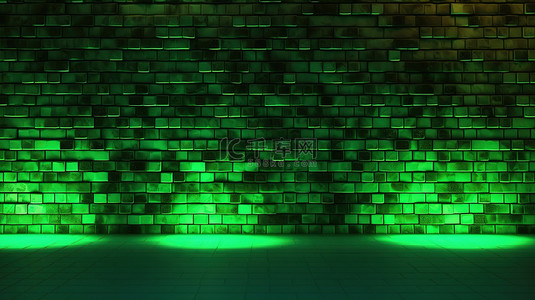 破损白墙面背景图片_绿色和黄色照明的脏砖墙的 3D 渲染