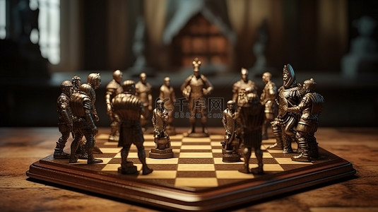 棋盘上的皇室之战3D插画渲染
