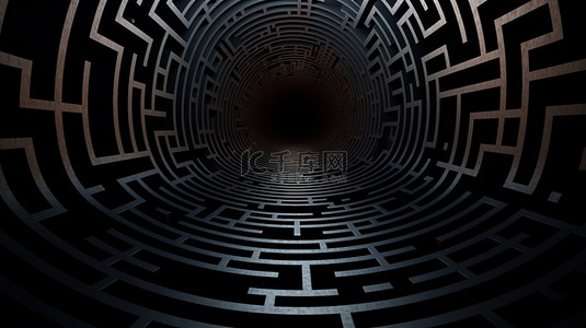 神秘黑色圆形迷宫的 3D 插图