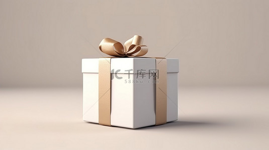 抽纸包装背景图片_用棕色牛皮纸包装纸和贴纸装饰的白色礼品盒的 3D 渲染