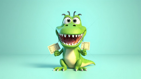 金钱符号背景图片_幽默的 3d 恐龙，带有标志和金钱符号
