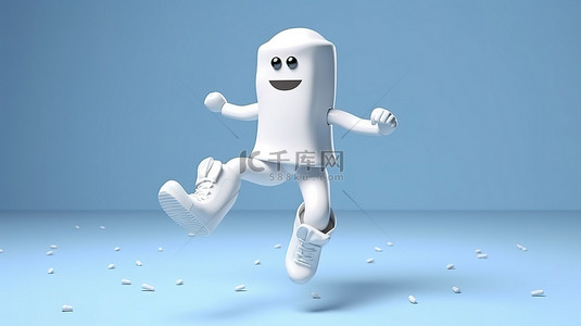 3D 渲染卡通脚穿着白色靴子灵活跳跃和奔跑的插图