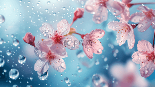 春天雨水节气雨中桃花背景