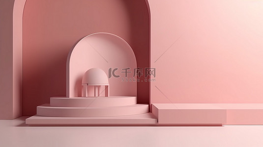 美女肖像背景图片_展览模型 3d 渲染的讲台陈列柜，在柔和的背景和粉红色的墙壁上带有遮阳阴影