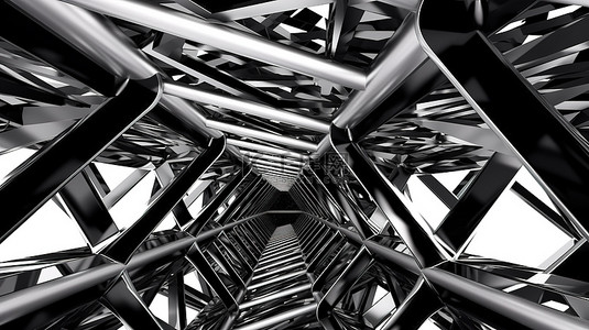科技感背景黑背景图片_先进的金属结构 3D 抽象渲染