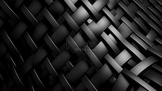 几何编织图案背景上黑色线条行的 3D 插图