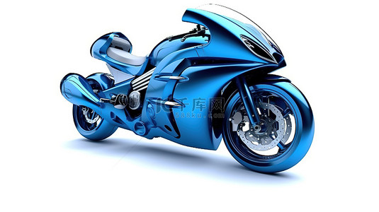 白色背景下运动型蓝色摩托车的 3D 插图