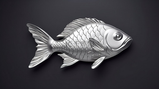 鱼的动物图标 3d 渲染的单色轮廓