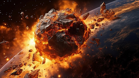 大耳朵狗狗背景图片_与地球碰撞的小行星的 3D 插图