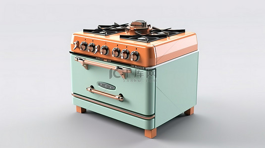 烤箱工具背景图片_复古燃气灶炊具的老式厨房用具侧视图的 3D 渲染