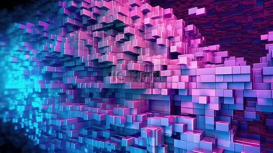 粉色的光背景背景图片_生动的蓝色和粉色的未来派 3D 抽象，在水平背景下为您的业务设置