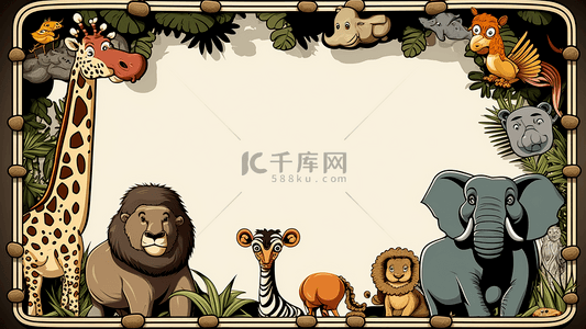 幼儿园背景图片_动物植物边框可爱卡通背景