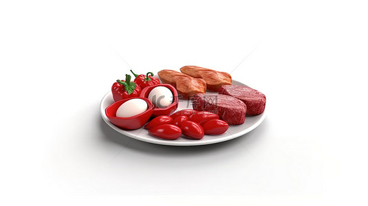 红色背景上微型牛排和鸡肉的单色平面图标