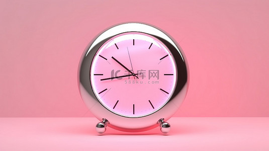 3D 时间插图中带银针和背光表盘的发光空粉红色时钟