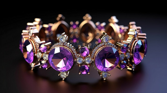 钻戒背景图片_3d 渲染的公主与紫水晶宝石皇冠