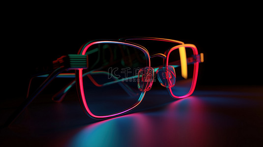 视频播放电视背景图片_霓虹灯照明 3D 眼镜的简约顶视图