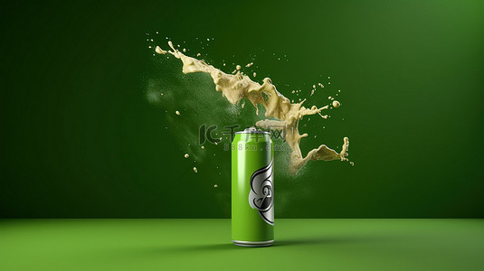 涂鸦瓶子背景图片_悬浮气雾罐在充满活力的绿色背景上隔离产品在 3D 渲染