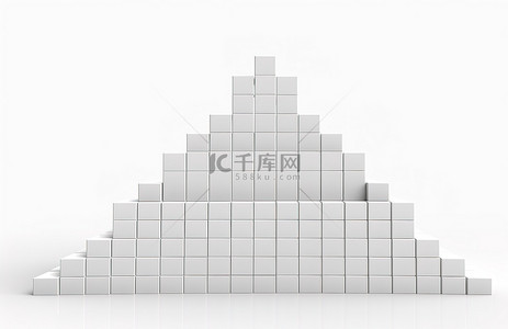 具有白色立方体形状的金字塔在透明背景上形成一排