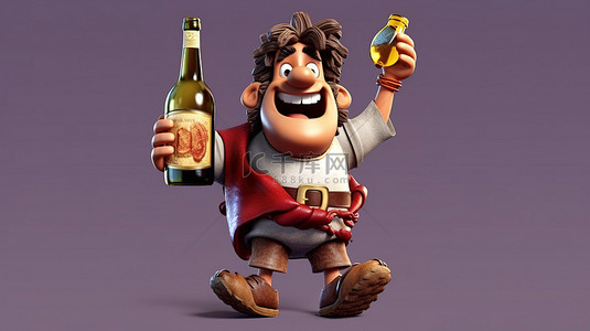 酒背景图片_酒瓶乐趣和嬉戏的 3d 插图