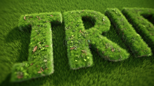 绿草 3D 渲染在保护信息中形成了“自然”一词